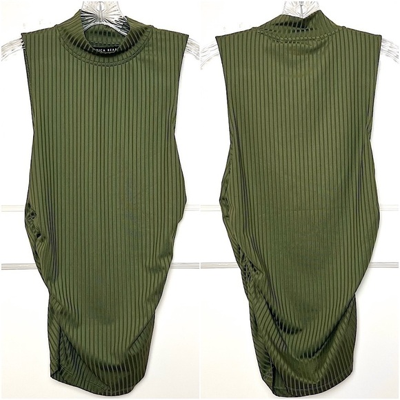 NWT VERONICA BEARD Shimmering Rib Knit Jersey Ruched Sleeveless Mockneck Top S - Picture 3 of 8